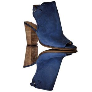 Lucky Brand Blue Peep Toe Block Stacked Ankle Heel Booties Shoes Sandals 8.5